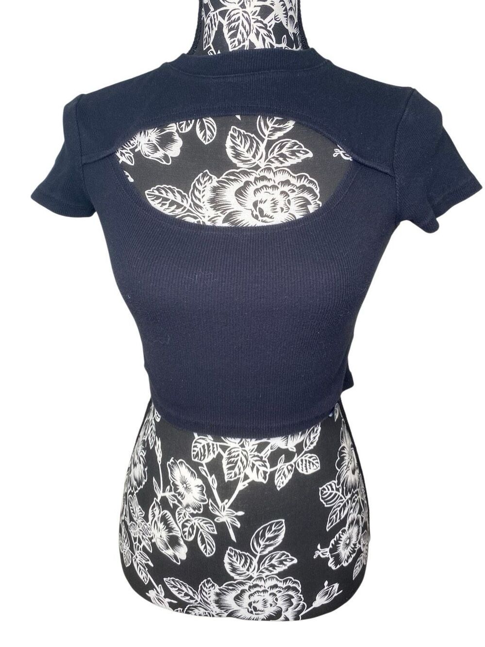 Ninth Hall Cut Out Open Back Baby Tee Crop Top Soft Grunge Y2K Stretch Ribbed